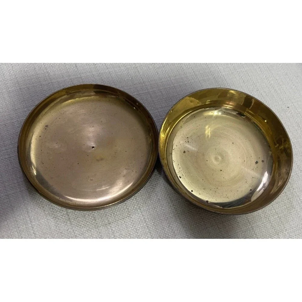 Vintage Brass Round Trinket Container Enamel Paint Flowers